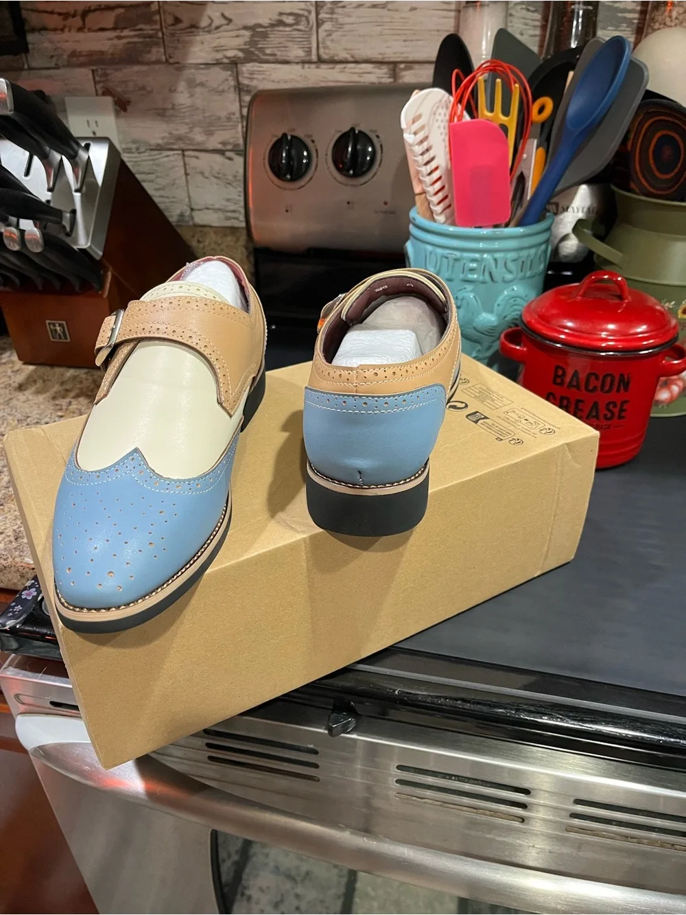Men's Two-Tone Blue & Cream Monk Strap Dress Shoes